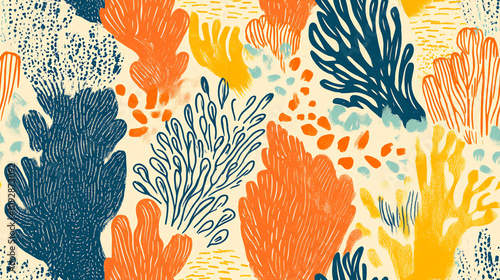 Coral reef seamless pattern in summer colors