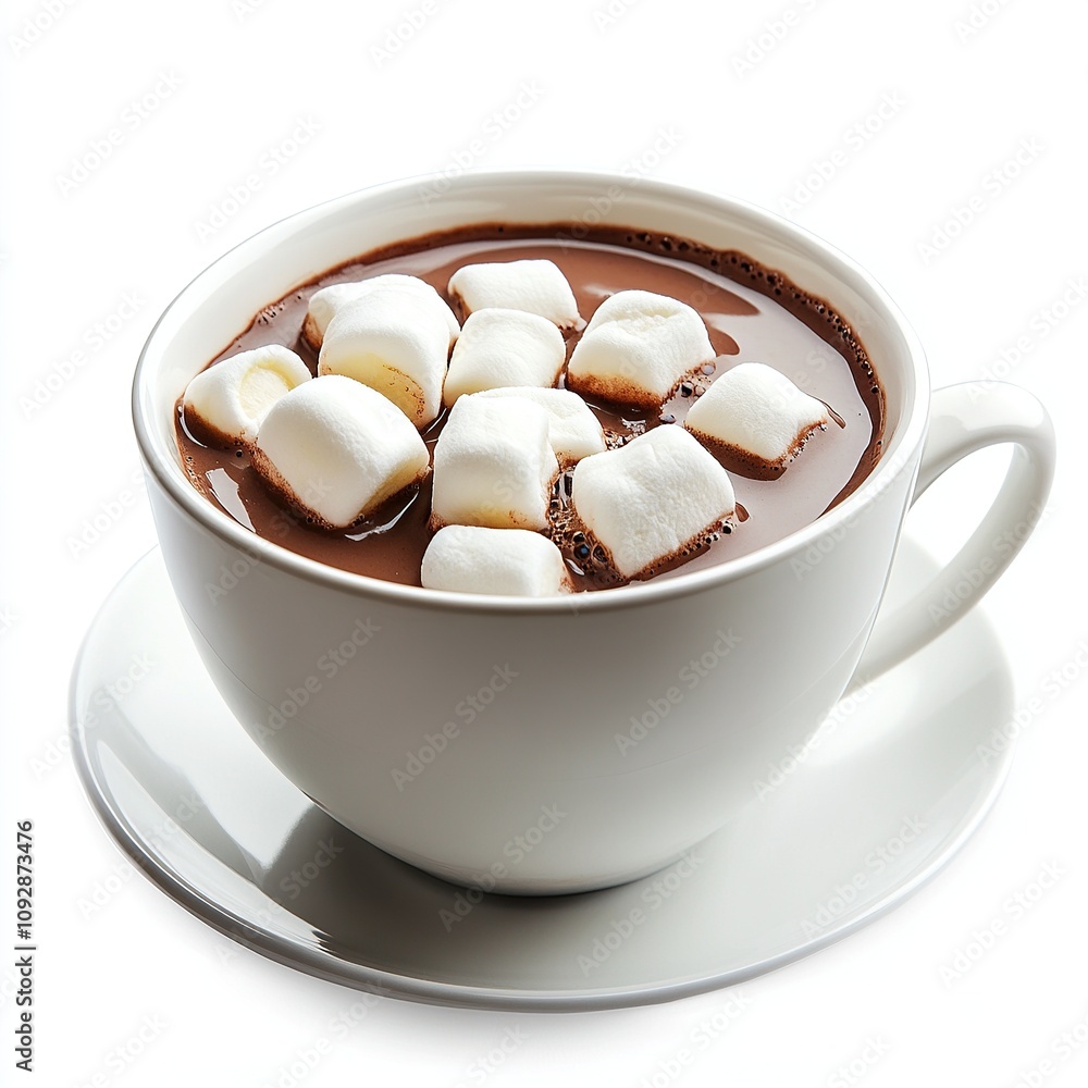 Hot chocolate with marshmallows in white ceramic cup. Hot chocolate with marshmallows in white ceramic cup.