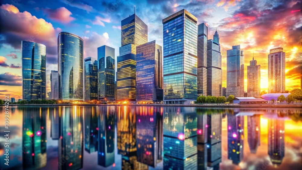 Obraz premium Modern Architectural Financial District: A Stunning View of Towering Skyscrapers, Innovative Designs, and Dynamic Urban Landscapes, Perfect for Financial Industry Imagery and Business Insights