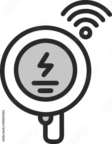 Wireless Charging Pad with Signal Icon, Minimalistic black-and-white icon of a wireless charging pad with a lightning bolt and signal waves, symbolizing modern charging technology.
