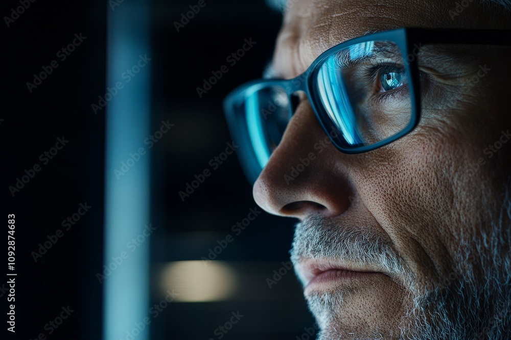 An introspective man with glasses gazes thoughtfully into the distance, reflecting a subtle expression of concentration and wisdom against a dimly lit background. An introspective man with glasses gazes thoughtfully into the distance, reflecting a subtle expression of concentration and wisdom against a dimly lit background.