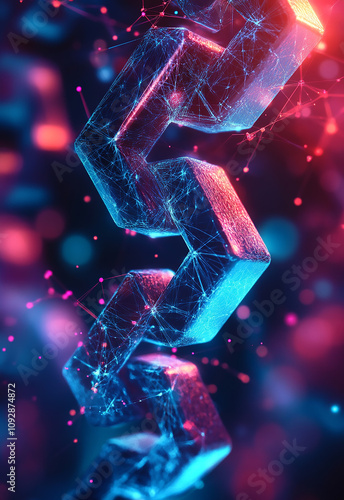 A Closeup of a Shiny Metallic Chain Illuminated with Pink and Blue Lights Boost online presence with link building through modern 3D web banners
