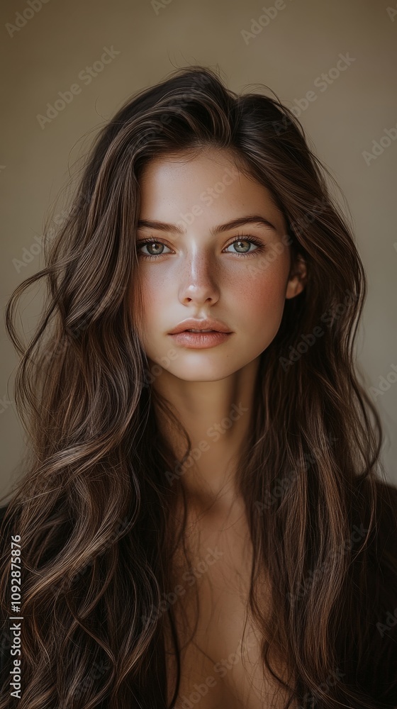 Portrait of Woman with Wavy Brunette Hair and Subtle Makeup Portrait of Woman with Wavy Brunette Hair and Subtle Makeup