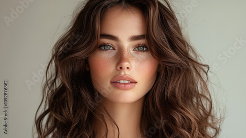 Wallpaper Mural Portrait of a Woman with Wavy Brunette Hair Torontodigital.ca