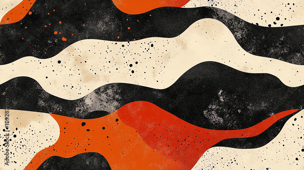 Abstract waves seamless pattern in black and coral tones Abstract waves seamless pattern in black and coral tones