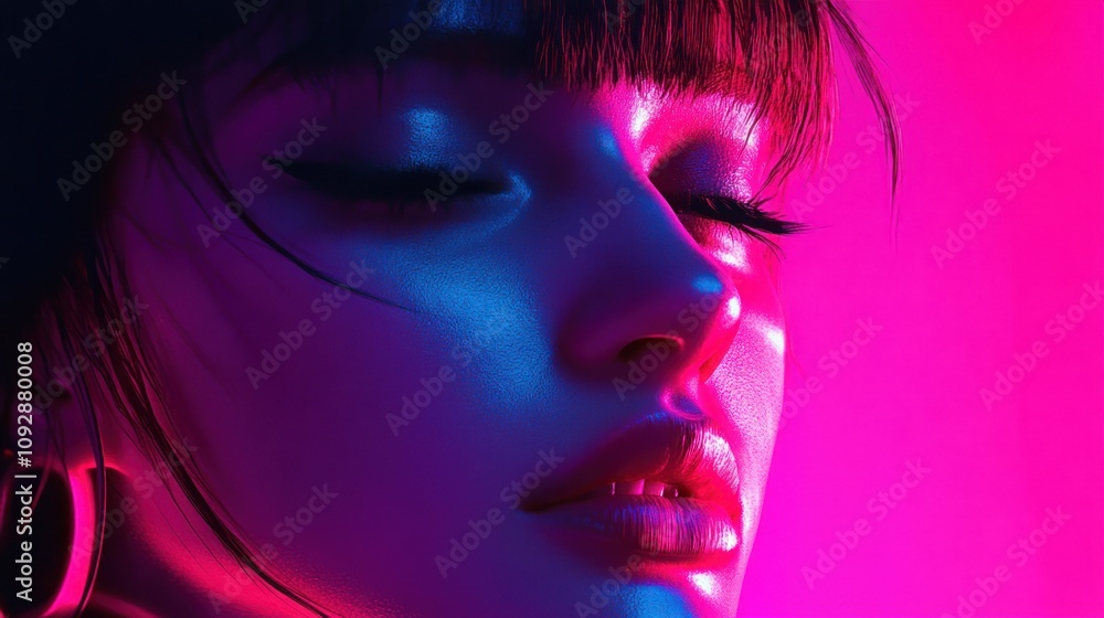 A close-up portrait of a person with dramatic lighting and vibrant colors. A close-up portrait of a person with dramatic lighting and vibrant colors.