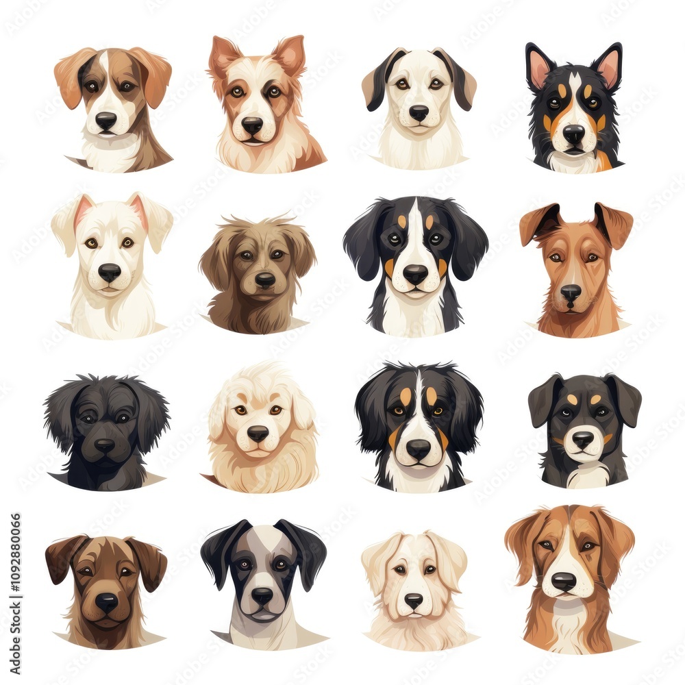 Collection of cute dog portraits featuring various breeds with diverse expressions Collection of cute dog portraits featuring various breeds with diverse expressions