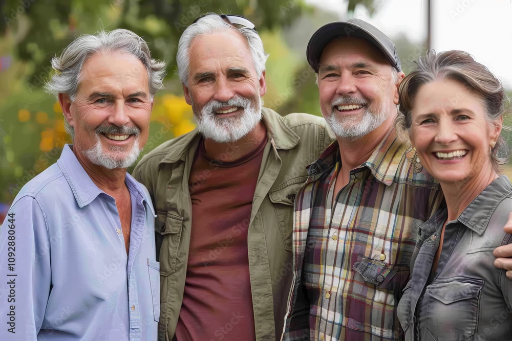 Portrait of a group of seniors smiling at the camera in a park Portrait of a group of seniors smiling at the camera in a park