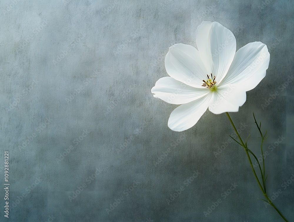 Obraz premium A stalk of white cosmos flower on grey wall background