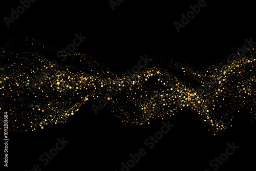 Luxurious gold flowing wavy lines of luminous flow with gold glitter. A glittery holiday decorative design.