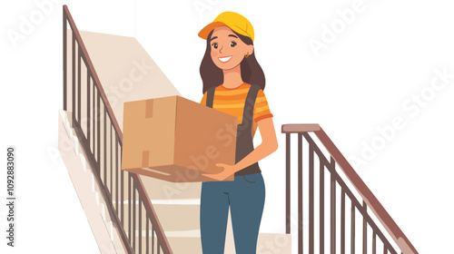 Professional Smiling Female Delivery Person in Low Angle View