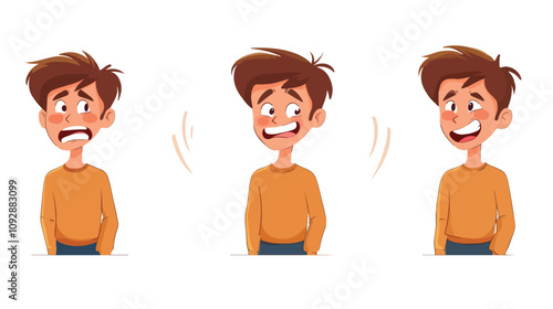 Male Character Transforming Emotions from Sad to Happy