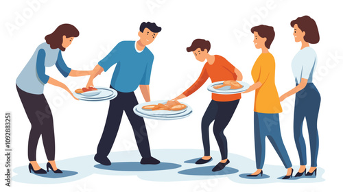 Family Clearing Plates Together: Unity and Household Chores Concept