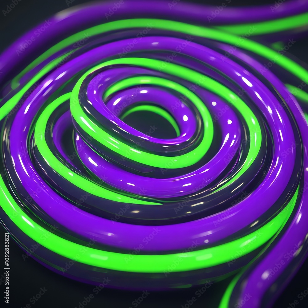 Abstract swirls of vibrant purple and green glossy tubes. Abstract swirls of vibrant purple and green glossy tubes.