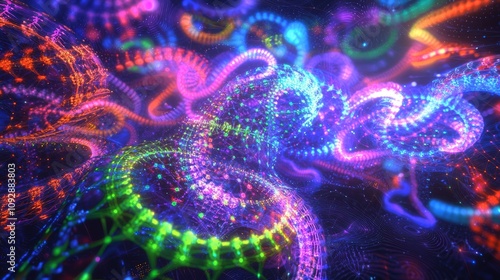 Luminous Fractal Data Streams: Abstract 3D Render Illustrating Language Generation Complexity with Large Language Models