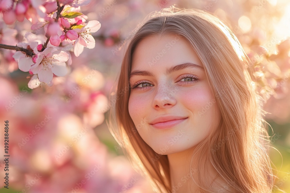Blooming Tree in Springtime with Sunlight and Bokeh, AI generated illustration Blooming Tree in Springtime with Sunlight and Bokeh, AI generated illustration