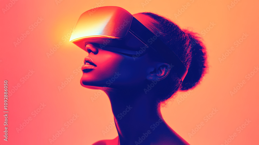 A person immersed in VR, illuminated by a bright, colorful glow representing advanced digital exploration and ideas. A person immersed in VR, illuminated by a bright, colorful glow representing advanced digital exploration and ideas.