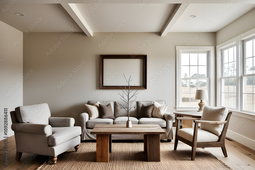 Fototapeta premium Frames mockup. Interior mockup with house background. Modern interior design. Best room decorating ideas 