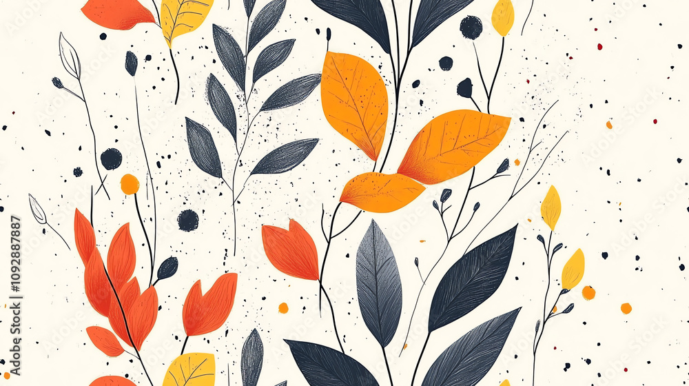 Obraz premium Autumn leaves seamless pattern with dotted texture