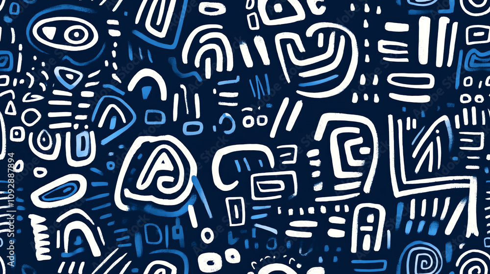 Tribal inspired seamless pattern in navy blue Tribal inspired seamless pattern in navy blue
