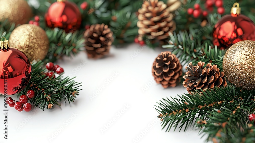 Copy space image of white background adorned with green decorations Copy space image of white background adorned with green decorations
