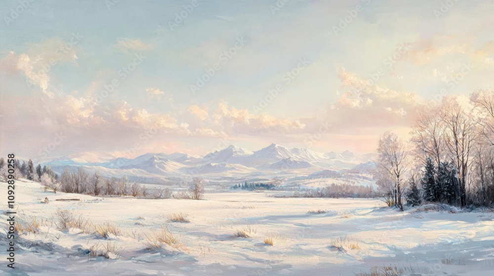 Winter landscape scene mountain range snow-covered terrain tranquil environment panoramic view serenity and beauty Winter landscape scene mountain range snow-covered terrain tranquil environment panoramic view serenity and beauty