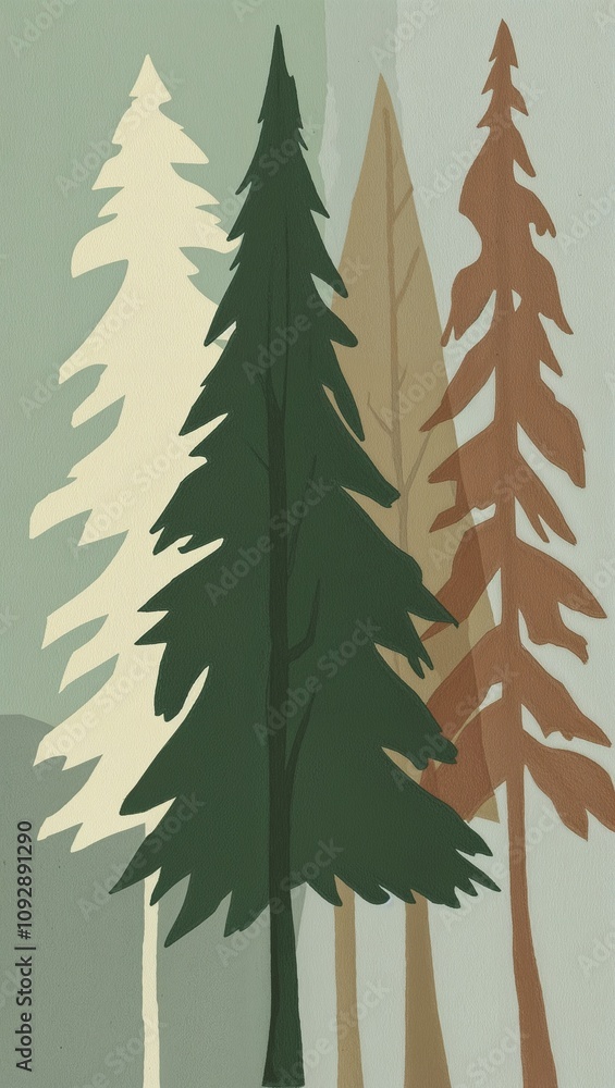 Fototapeta premium Abstract tree silhouettes in soft tones hand drawing
