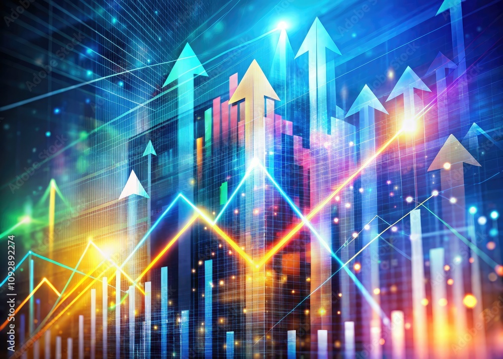 Abstract Digital Background with Glowing Upward Arrows for Growth and Investment Economy Abstract Digital Background with Glowing Upward Arrows for Growth and Investment Economy