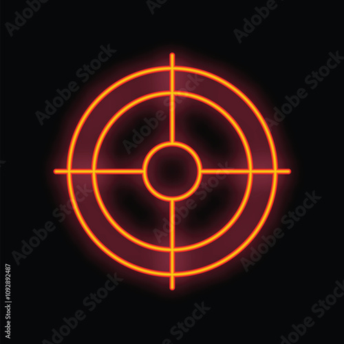 Neon target glowing on a black background, representing concepts like accuracy, precision, and focus