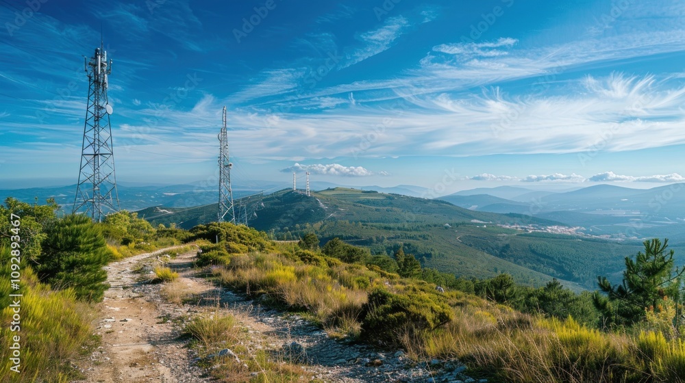 Mountainous Landscape with Communication Towers Mountainous Landscape with Communication Towers