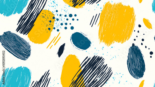 Abstract brushstrokes seamless pattern in yellow and blue