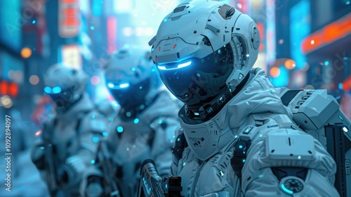 Futuristic Soldiers in a Neon City