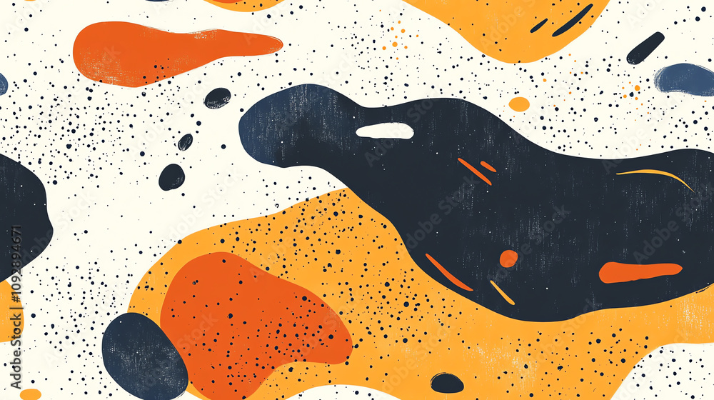 Abstract Organic Seamless Pattern with Splashes in Orange and Navy Abstract Organic Seamless Pattern with Splashes in Orange and Navy