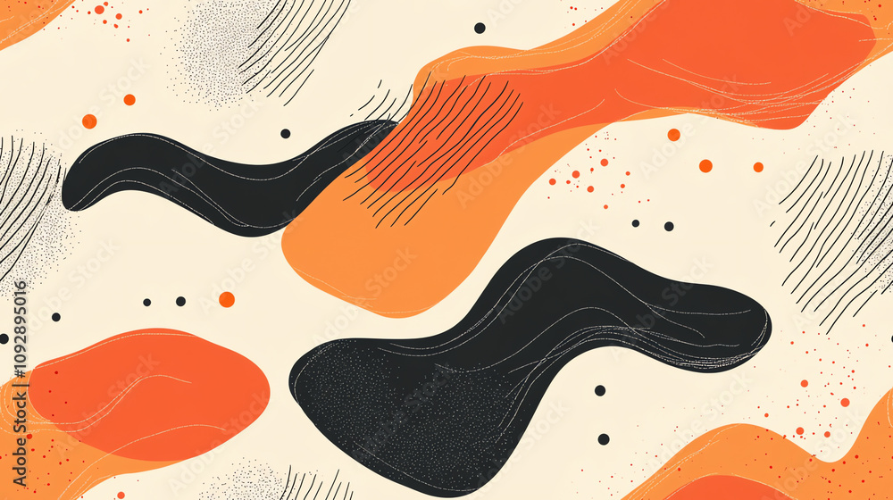 Obraz premium Abstract Wave Seamless Pattern in Orange and Black
