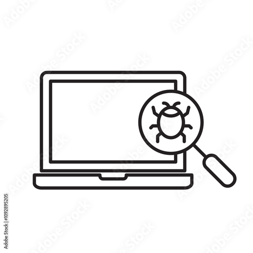 Cyber security vector icon, mobile or computer pc virus icon, cyber attack sign. Protection, malware icon, antivirus 