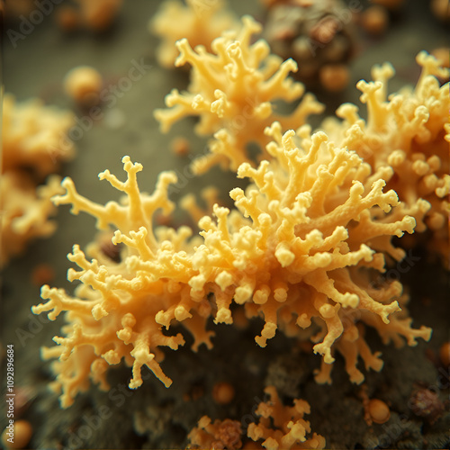 Microscopic perspective of candida auris fungus cells proliferating on a substrate photo