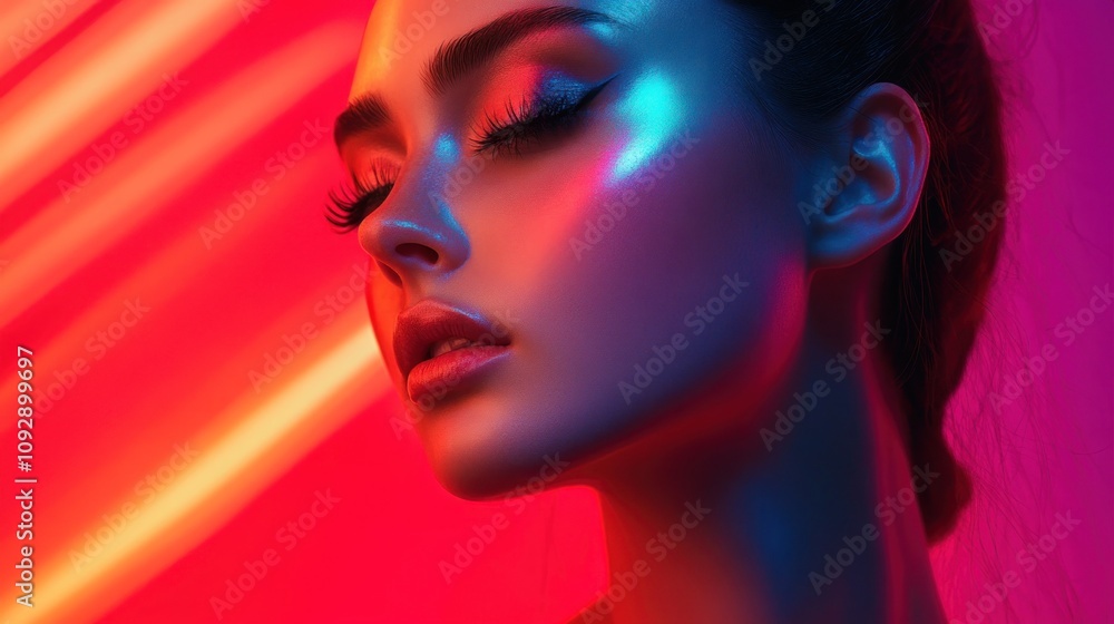 A close-up portrait of a woman with dramatic lighting and makeup, emphasizing beauty and style. A close-up portrait of a woman with dramatic lighting and makeup, emphasizing beauty and style.