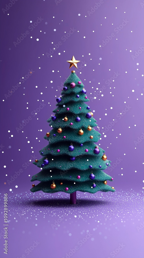 Green Christmas tree on purple violet background, banner with copy space Green Christmas tree on purple violet background, banner with copy space