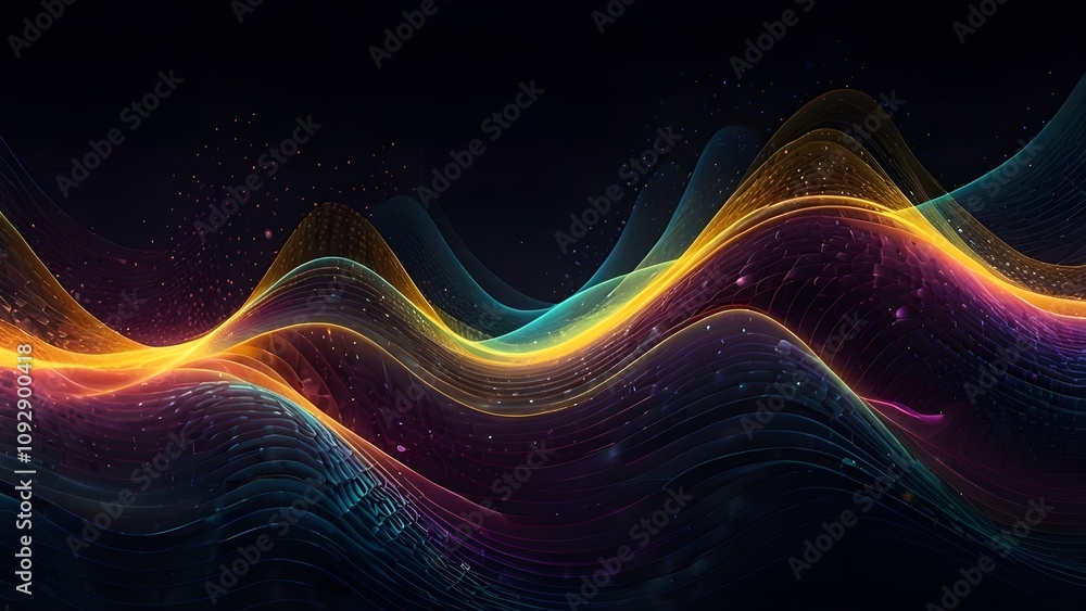 Modern abstract glowing wave background. Dynamic flowing wave lines design element. Futuristic technology and sound wave pattern. PNG file. Generative AI Modern abstract glowing wave background. Dynamic flowing wave lines design element. Futuristic technology and sound wave pattern. PNG file. Generative AI