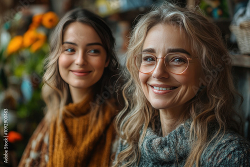 The photo shows two women of different generations in a cozy and bright environment.