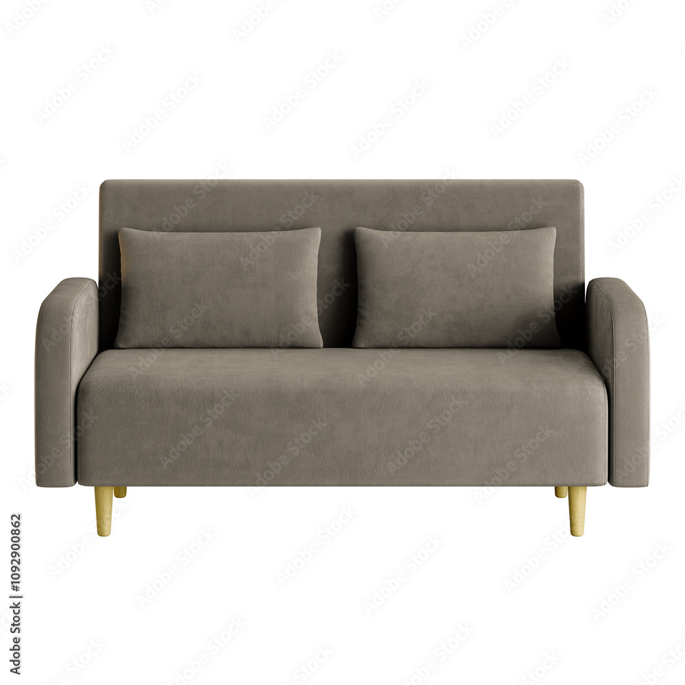A tan couch with two pillows on it A tan couch with two pillows on it