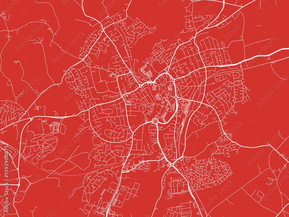Obraz premium Christmas Map of Kidderminster, United Kingdom in Snowy White on Festive Red Background.