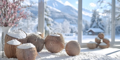 Coconut milk splash with coconuts