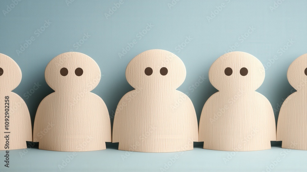 Cut-out figures lined up against a blue background. Cut-out figures lined up against a blue background.