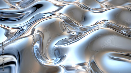 Liquid Metal Flows, Reflecting Light Dynamically, Abstract Silver Surface Shimmers, Creates Stunning Visuals