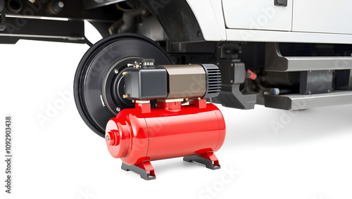 pneumatic compressor for the brake system of a truck on an isolated white background photo