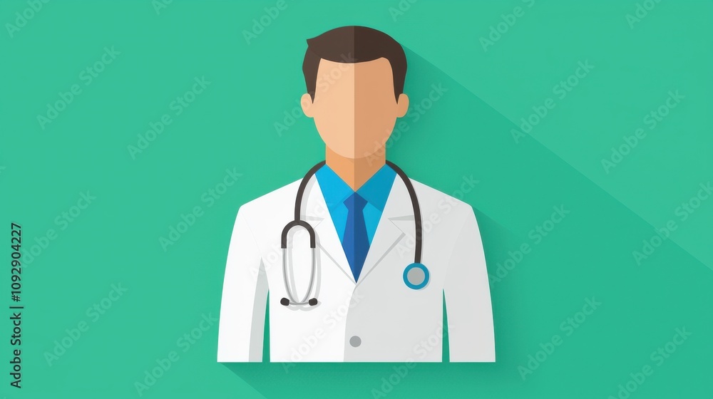 Cartoon representation of a doctor in a white coat with a stethoscope on a green background, ideal for health-related illustrations and medical concepts Cartoon representation of a doctor in a white coat with a stethoscope on a green background, ideal for health-related illustrations and medical concepts