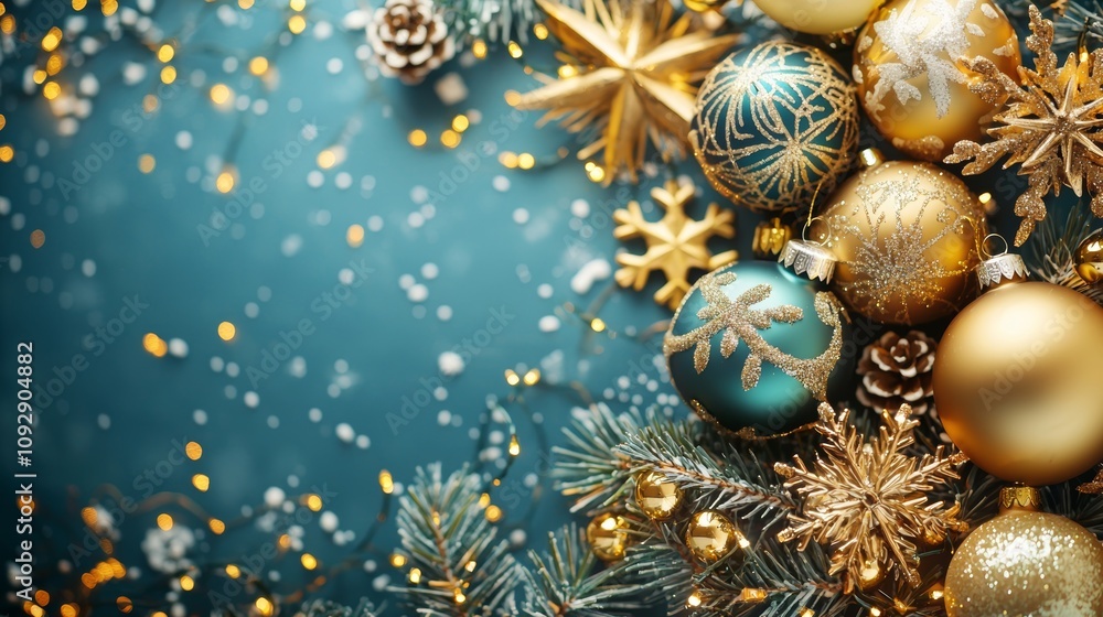 A beautifully decorated Christmas tree adorned with shimmering gold and blue ornaments, radiating festive cheer and holiday spirit. A beautifully decorated Christmas tree adorned with shimmering gold and blue ornaments, radiating festive cheer and holiday spirit.