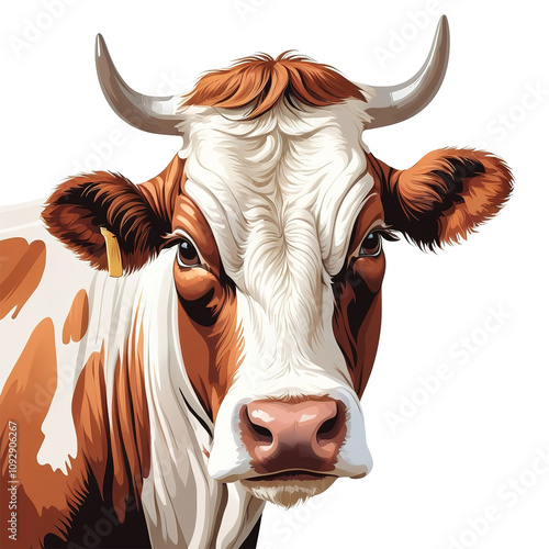 Classic cow head vector in bold lines, ideal for branding or logos, isolated on a transparent backdrop.   photo