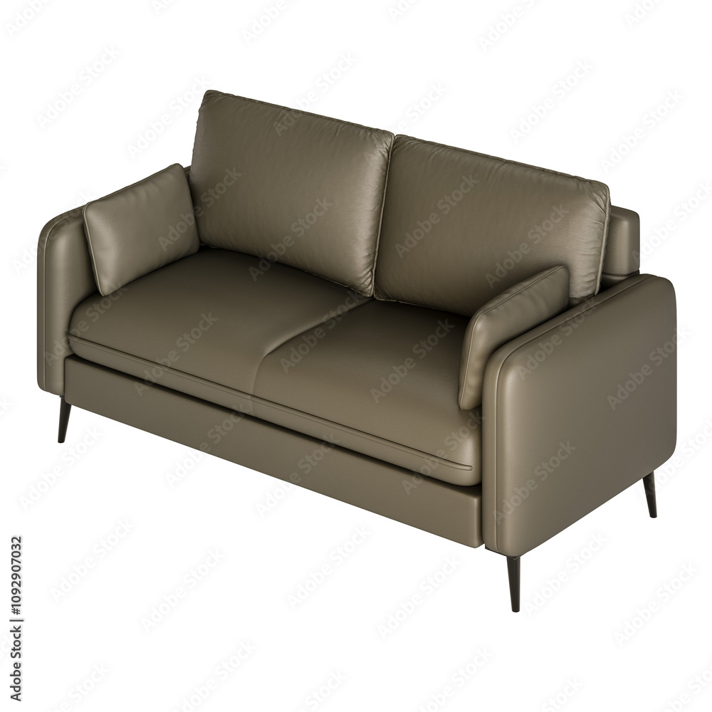 A tan leather couch with two cushions A tan leather couch with two cushions